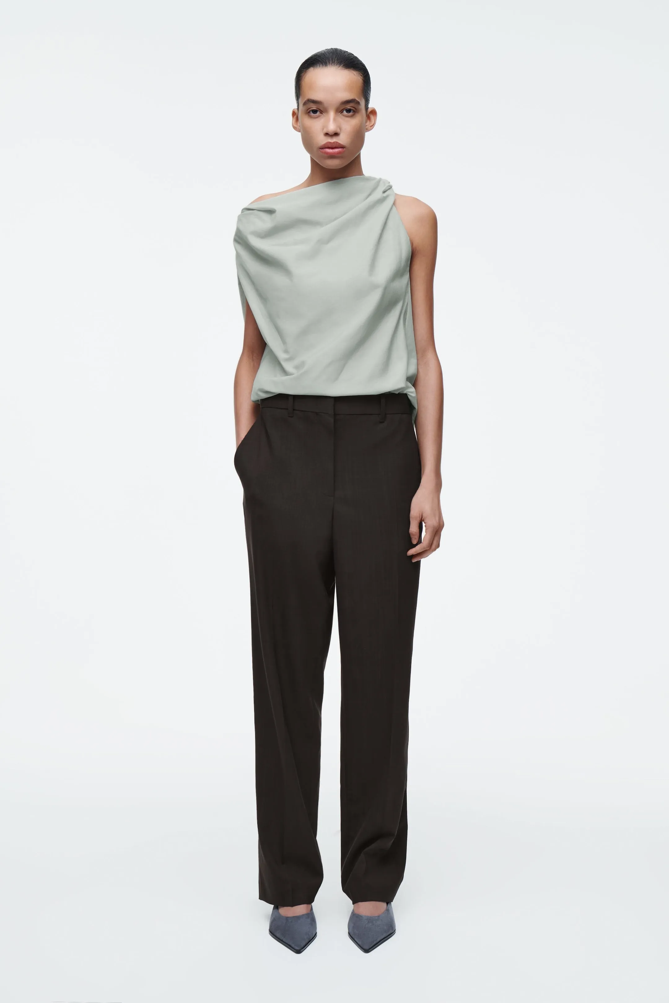Draped cotton-silk top