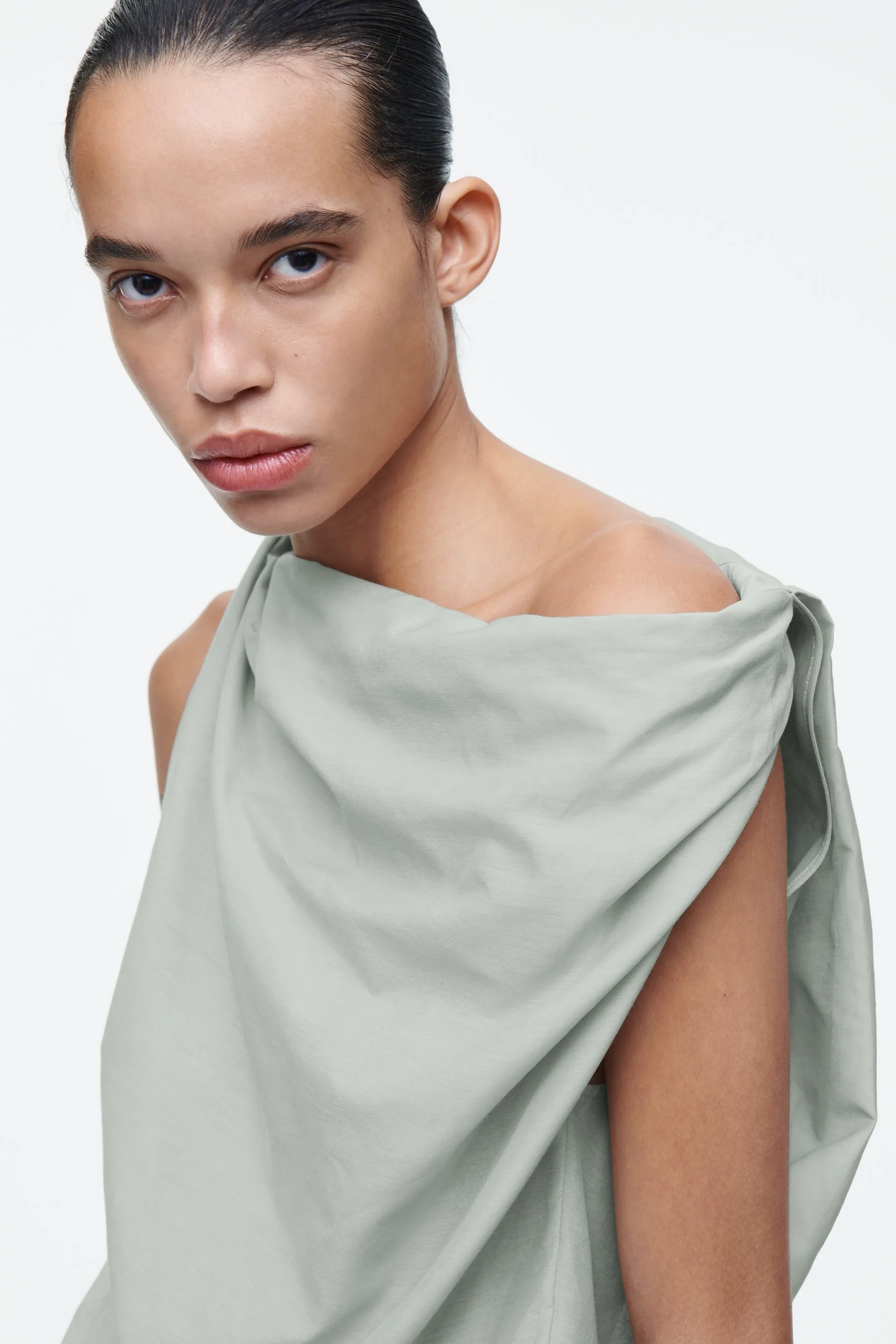 Draped cotton-silk top