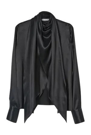 Draped Tie Detail High Neck Shirt | Black