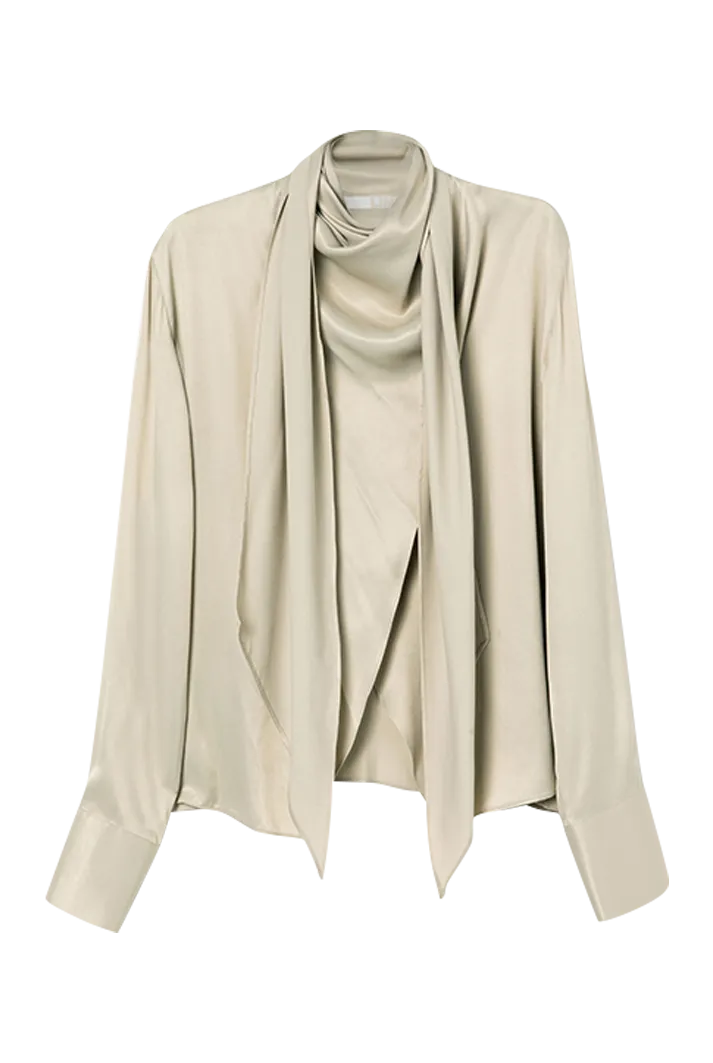 Draped Tie Detail High Neck Shirt | Black