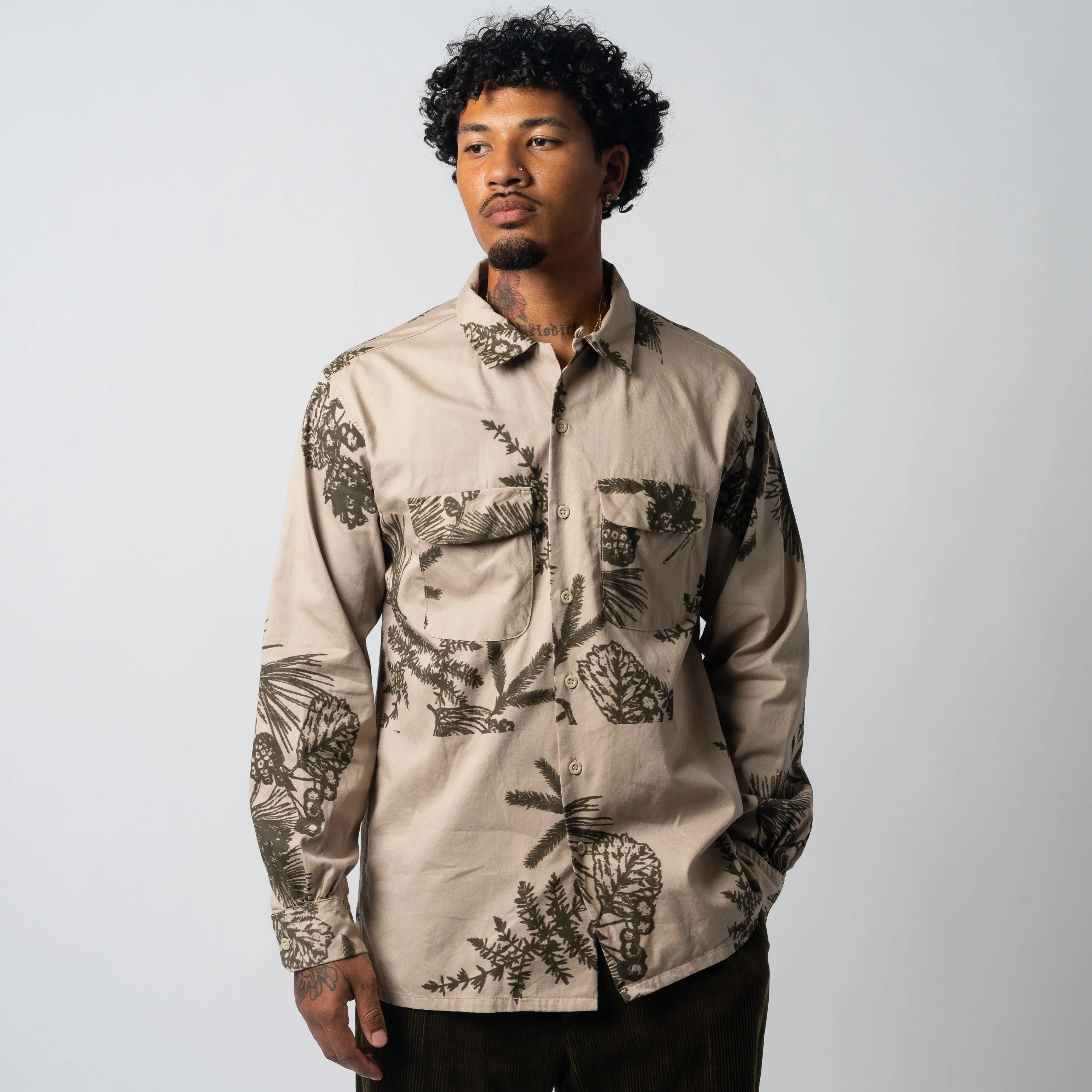 EG Classic Shirt 23F1A005 Khaki Pinecone Print