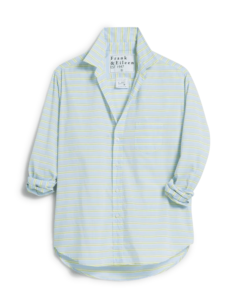 Eileen Relaxed Button-Up - Blue and Chartreuse Multi Stripe