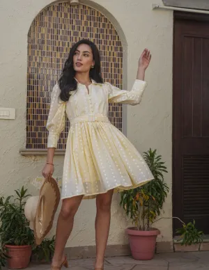 Elegant Cotton Yellow Mini Dress