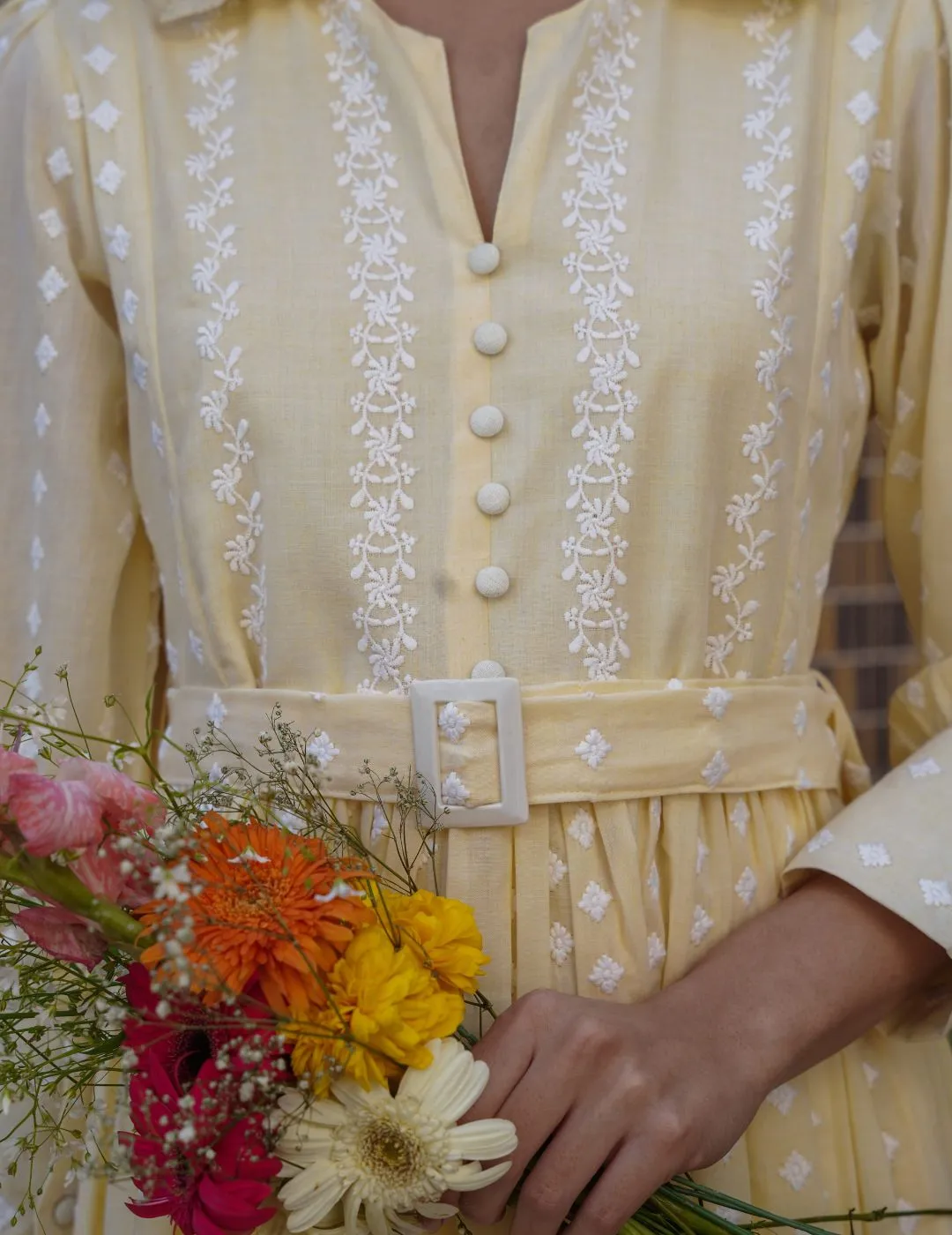 Elegant Cotton Yellow Mini Dress