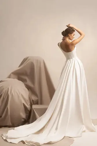 Elegent Satin One Shoulder A-Line Wedding Dress Sleeveless Beaded Crystals Ruched Pleats Bridal Gowns Customed Vestidos De Novia