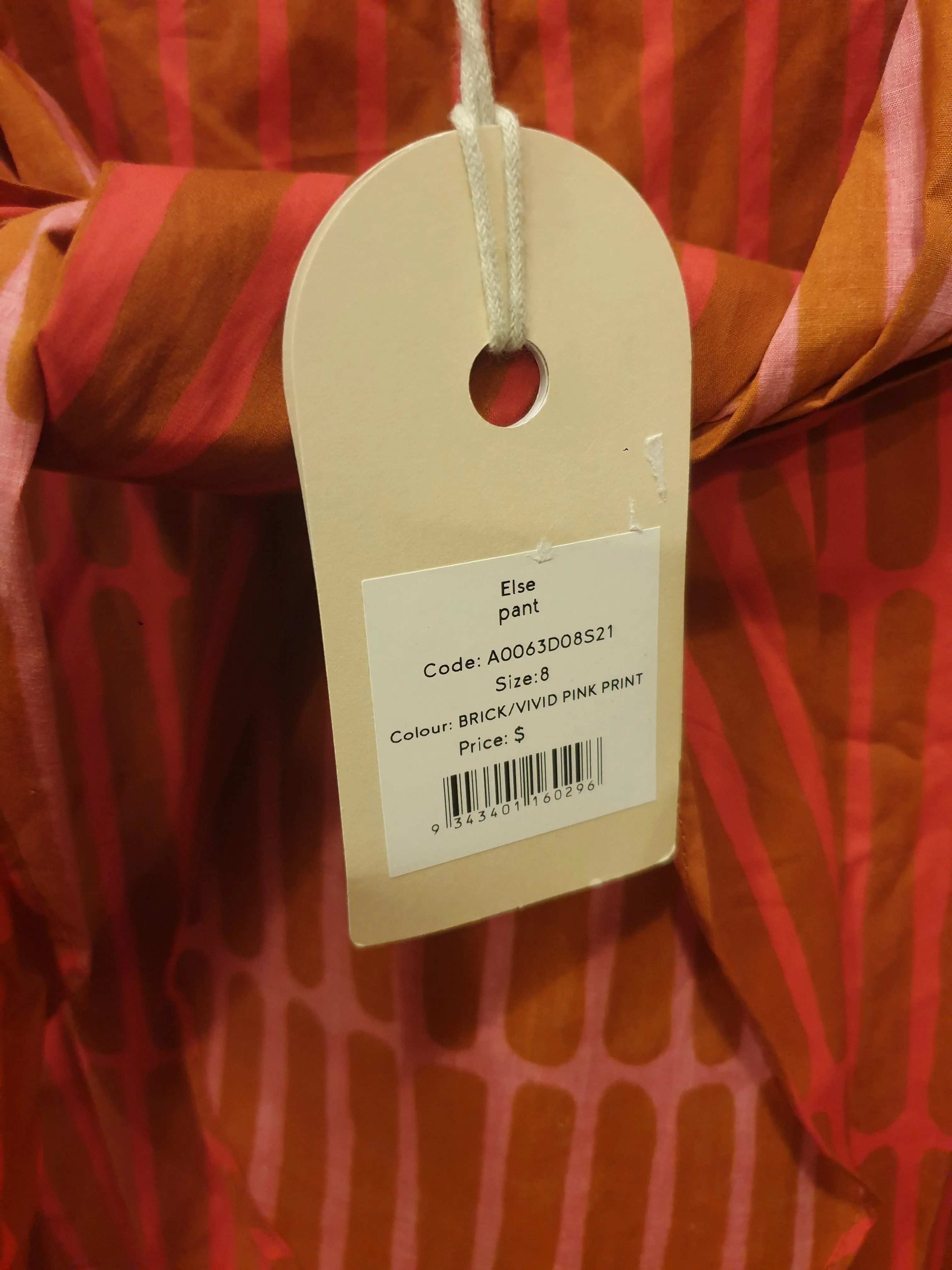 Elk 100% cotton red and brown print wide leg pants size 8