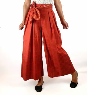 Elk 100% cotton red and brown print wide leg pants size 8