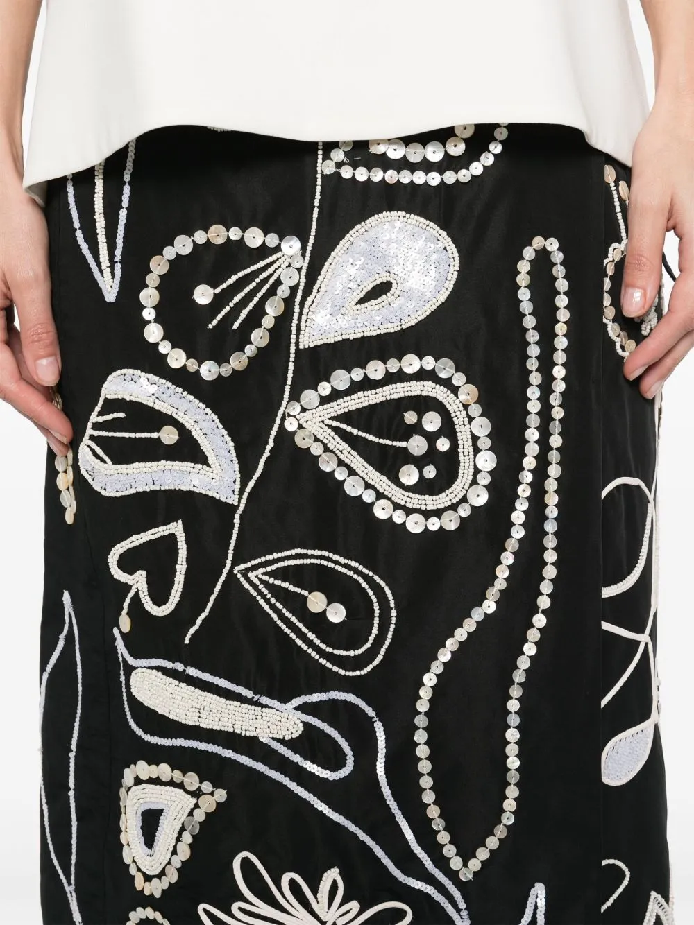 Embroidered midi skirt