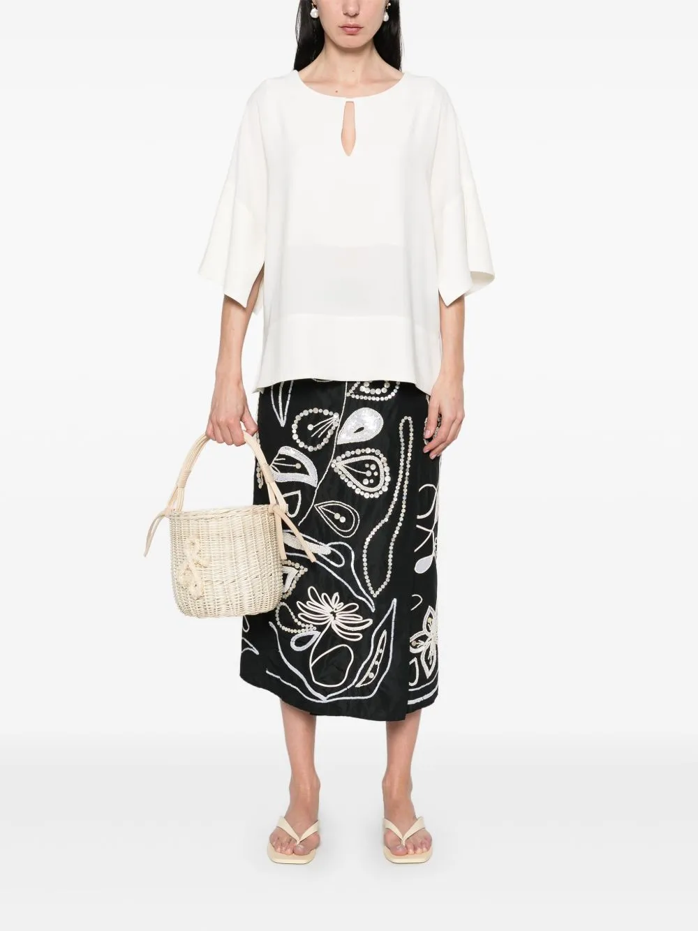 Embroidered midi skirt