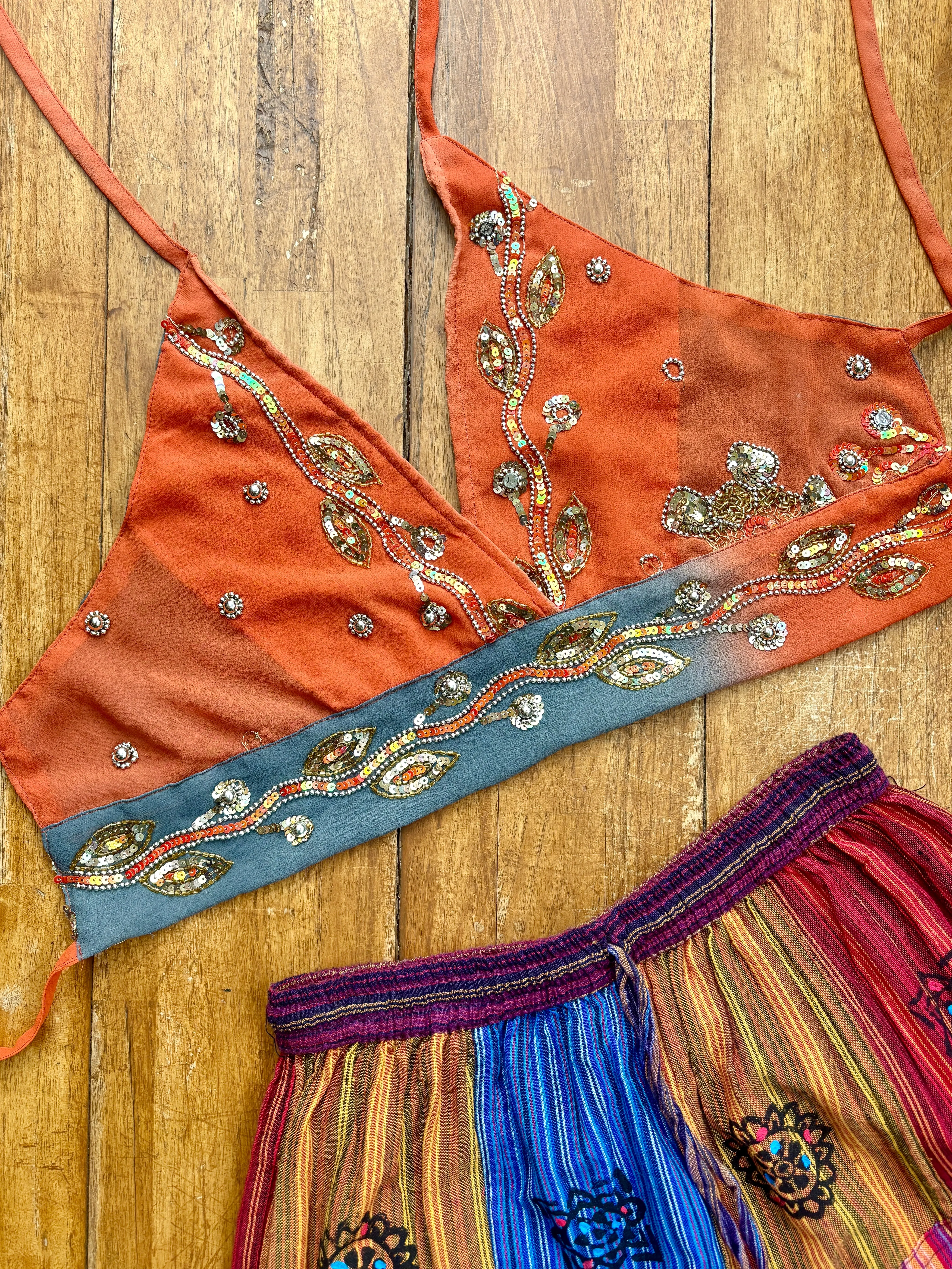 Embroidered Sequin Triangle Crop Top