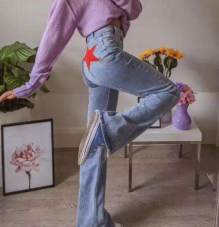 Emily | Denim Jeans with Star Accent | Casual Streetwear | Durable Cotton