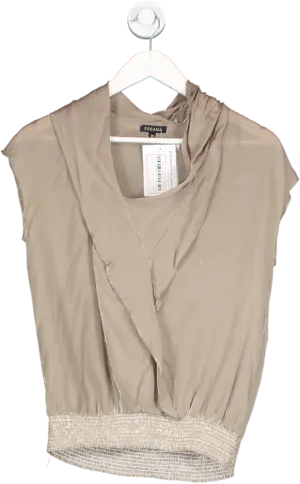 Escada Brown Ruffle Front Silk Top UK 6