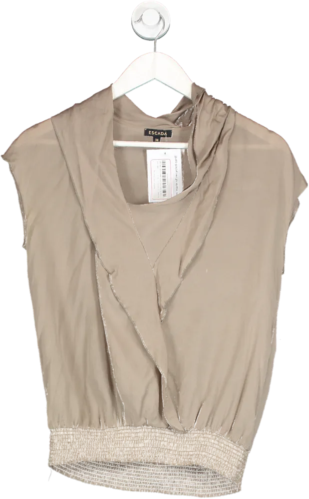 Escada Brown Ruffle Front Silk Top UK 6