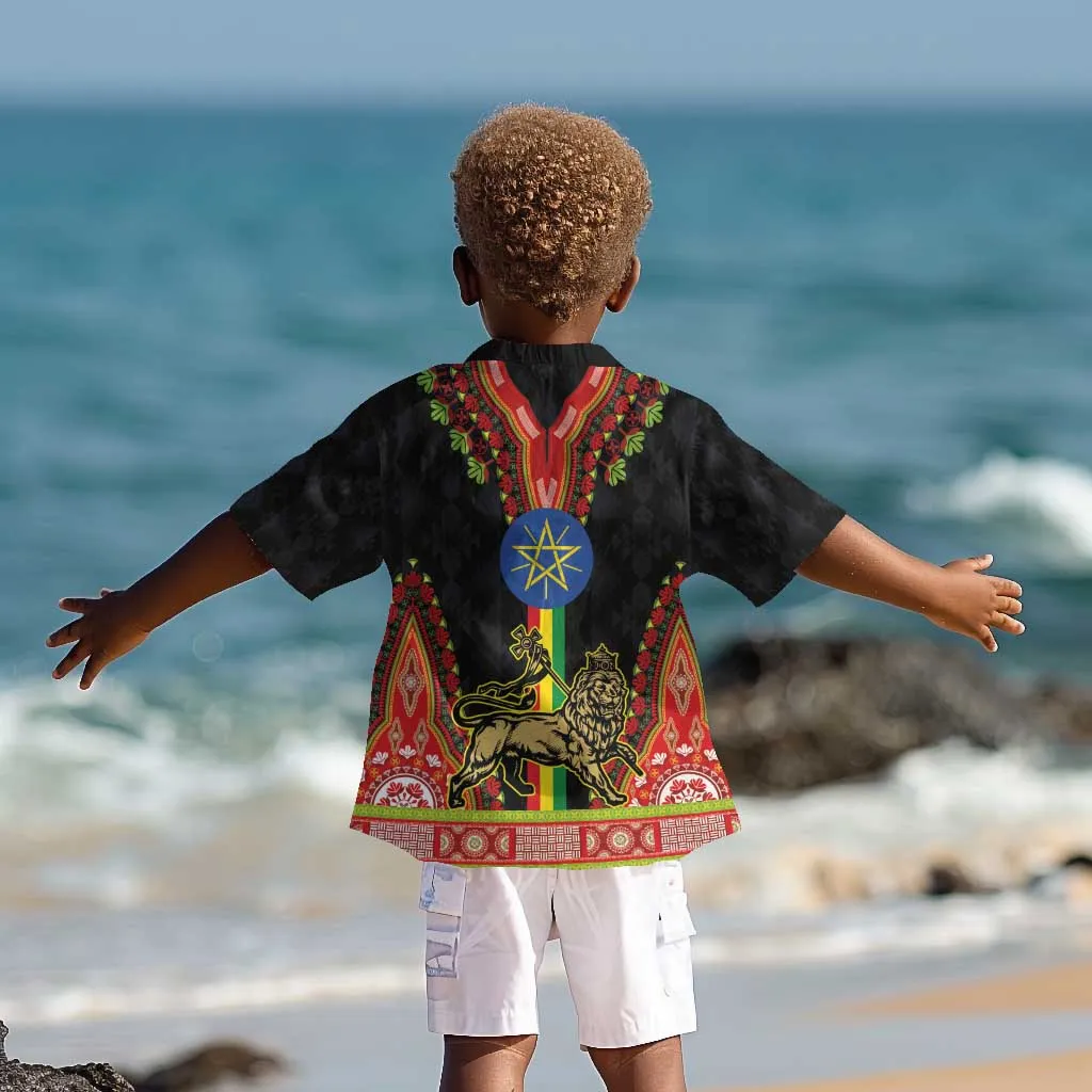 Ethiopia Lion of Judah and The Star Seal Kid Hawaiian Shirt Dashiki Style LT03