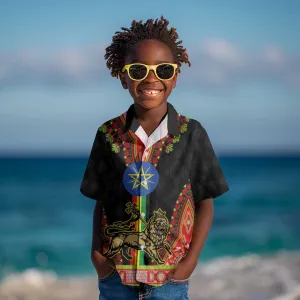 Ethiopia Lion of Judah and The Star Seal Kid Hawaiian Shirt Dashiki Style LT03