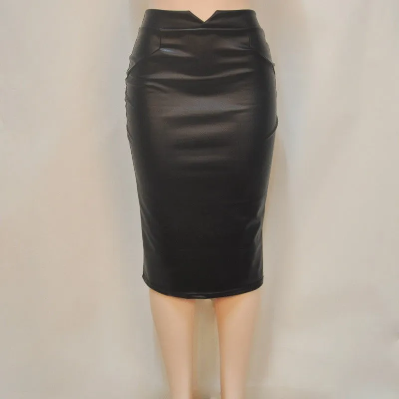 Faux Leather Stretch Maxi High Waisted Pencil Skirt