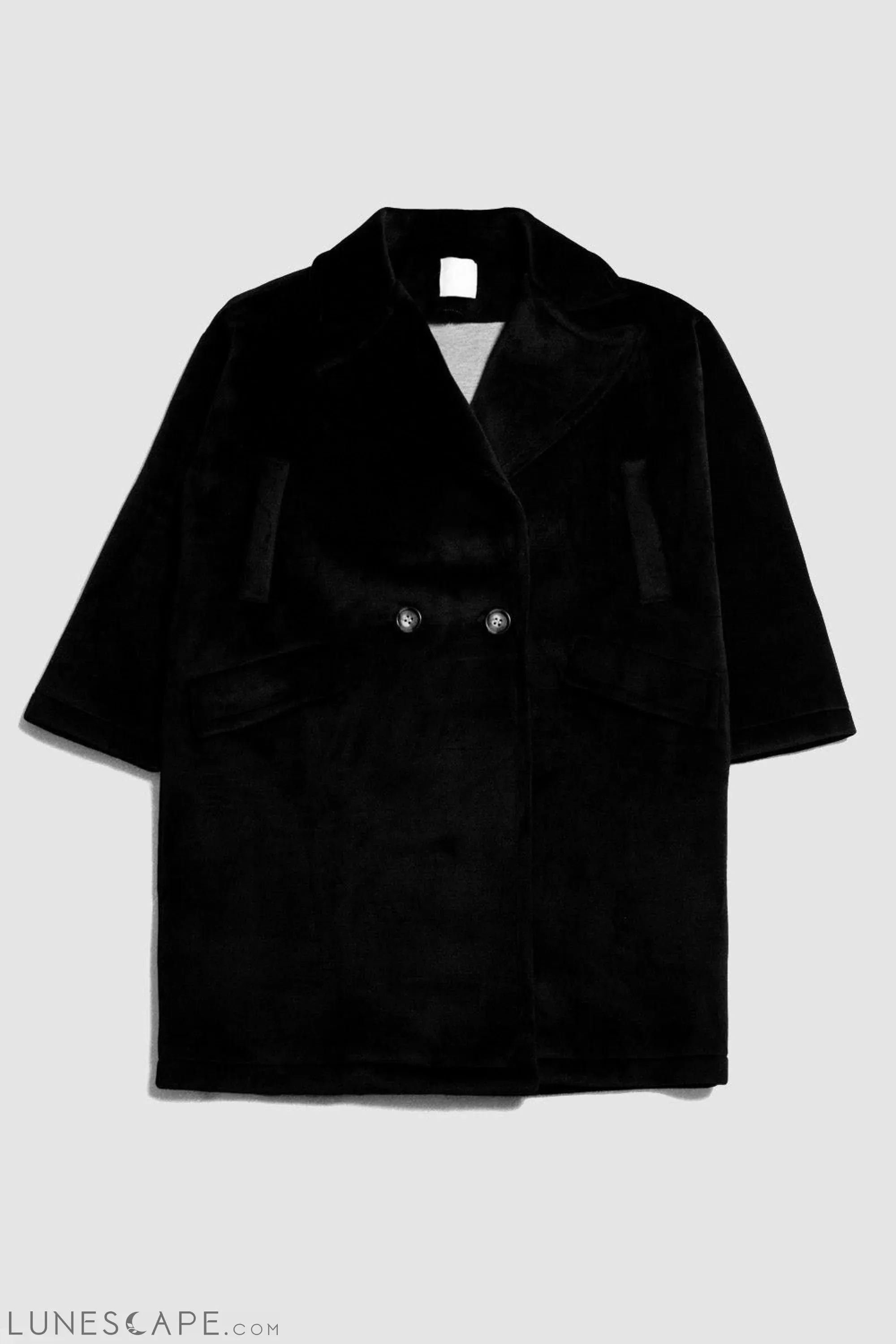 Faux Suede Oversized Pea Coat in Black