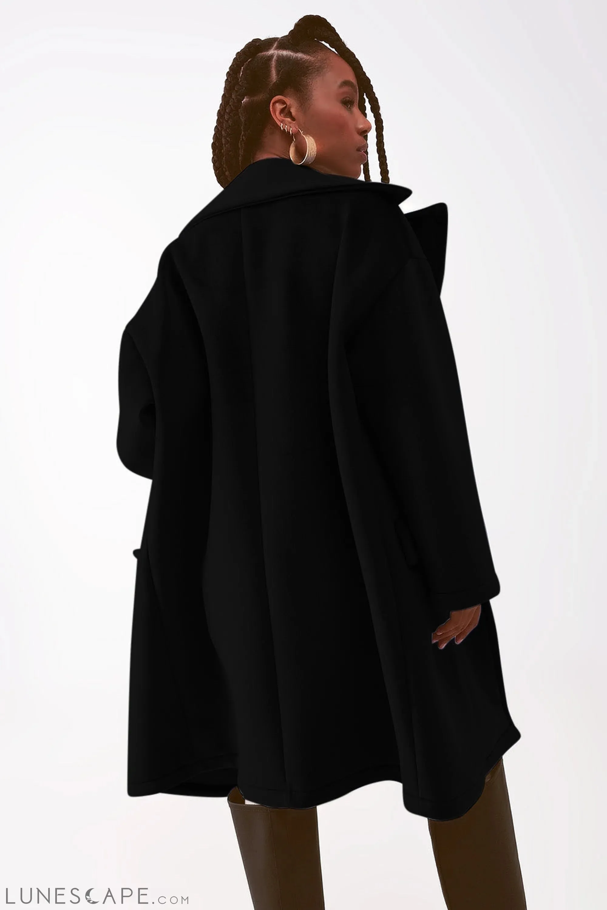 Faux Suede Oversized Pea Coat in Black