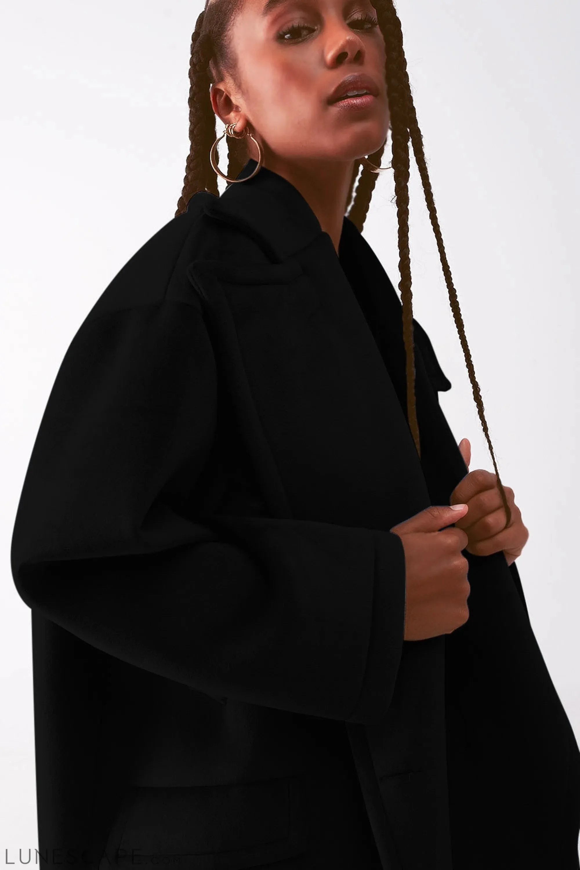 Faux Suede Oversized Pea Coat in Black