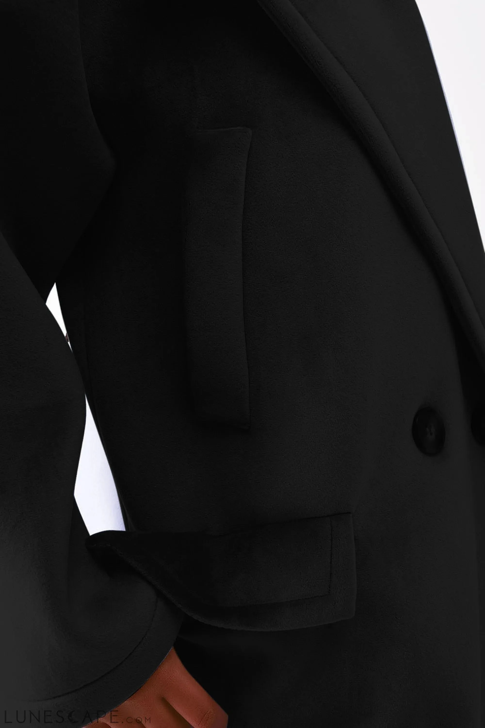 Faux Suede Oversized Pea Coat in Black