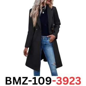 Fazortev Womens Pea Trench Coats Notched Lapel Double Breasted Belted Jackets, M