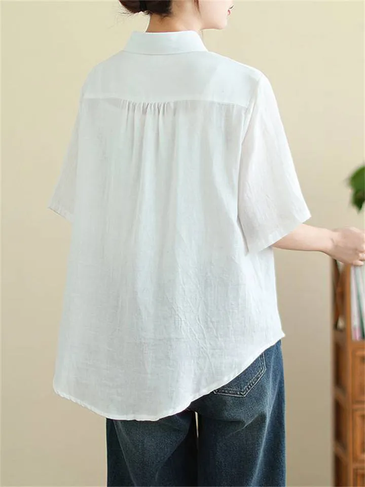 Female Koi Lotus Leaf Floral Print Button-Up Shirts
