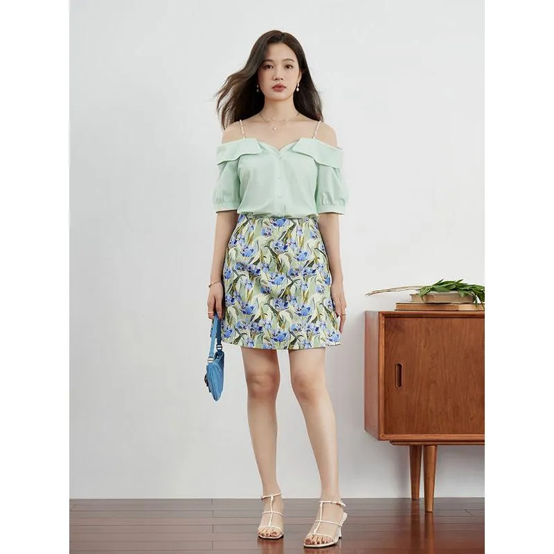 Floral High Waist A-Line Mini Skirt for Women