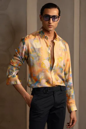 Floral Oil Paint Pattern Cotton Silk Shirt