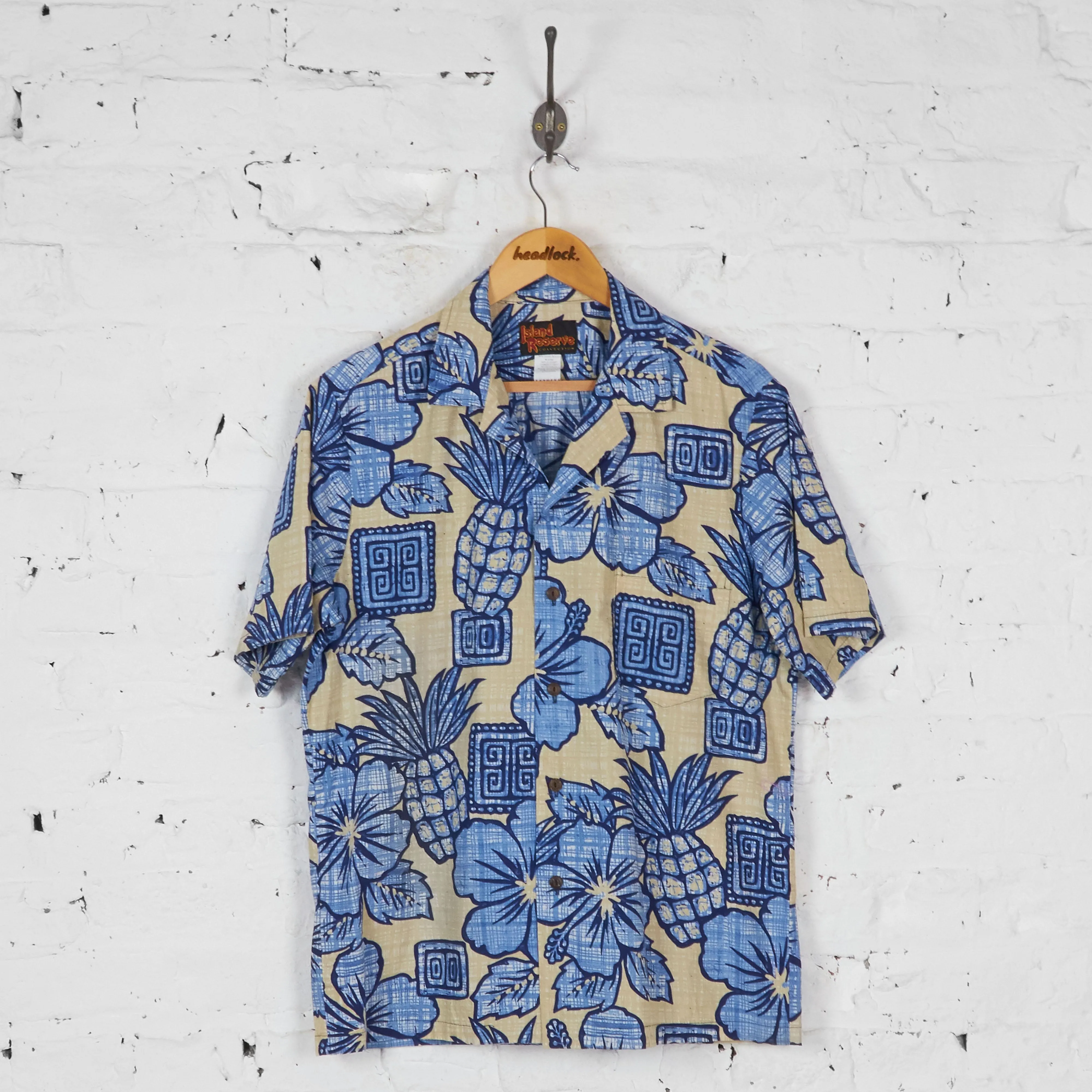 Floral Pineapples Hawaiian Shirt - Beige/Blue - S