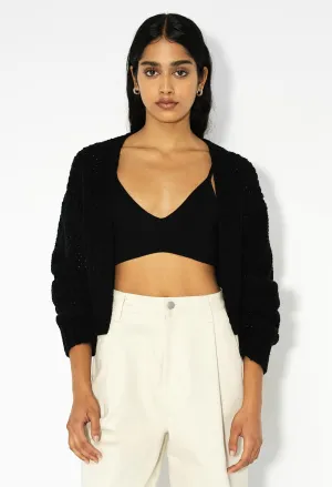 Foam Boucle Cropped Cardigan / Black