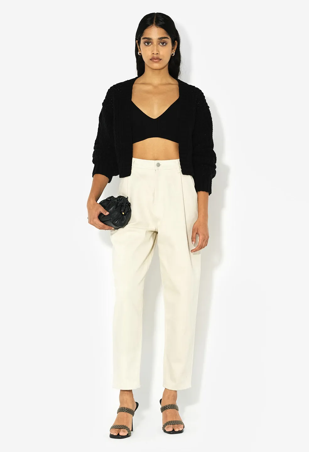 Foam Boucle Cropped Cardigan / Black