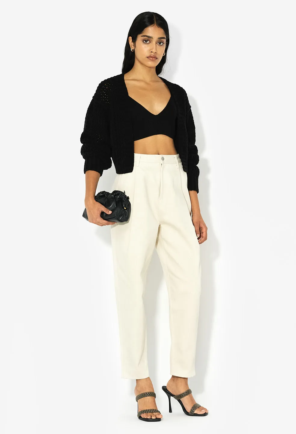 Foam Boucle Cropped Cardigan / Black
