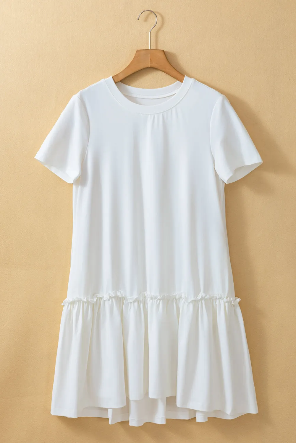 Frilly Hem Mini Dress with Short Sleeves and Loose Fit
