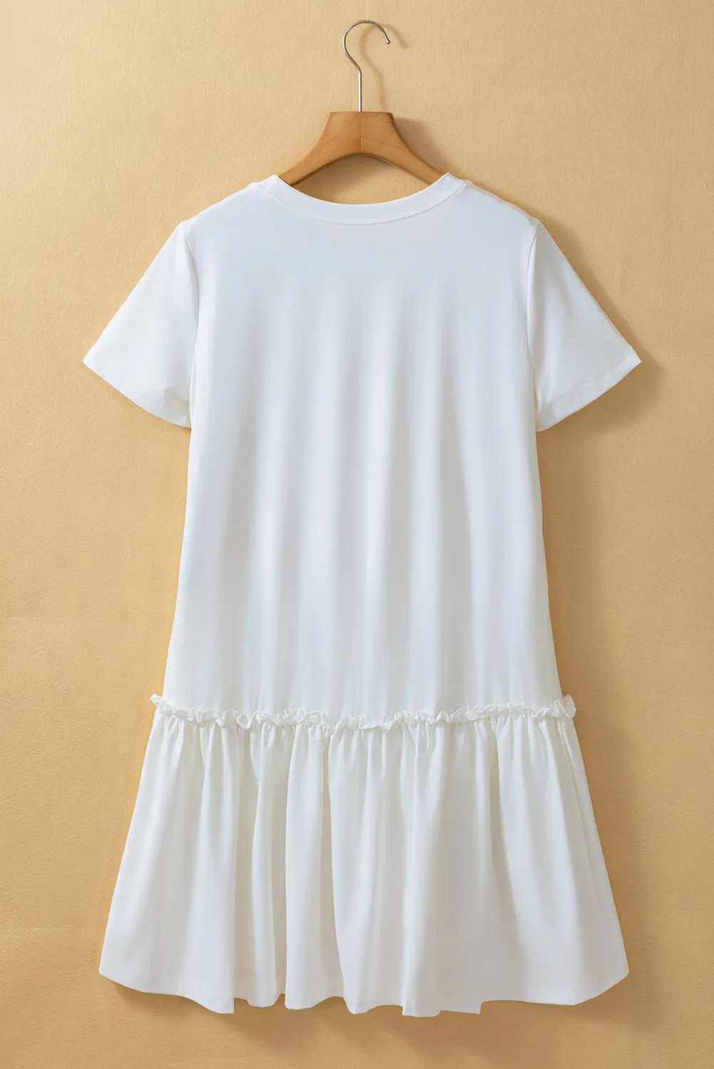 Frilly Hem Mini Dress with Short Sleeves and Loose Fit