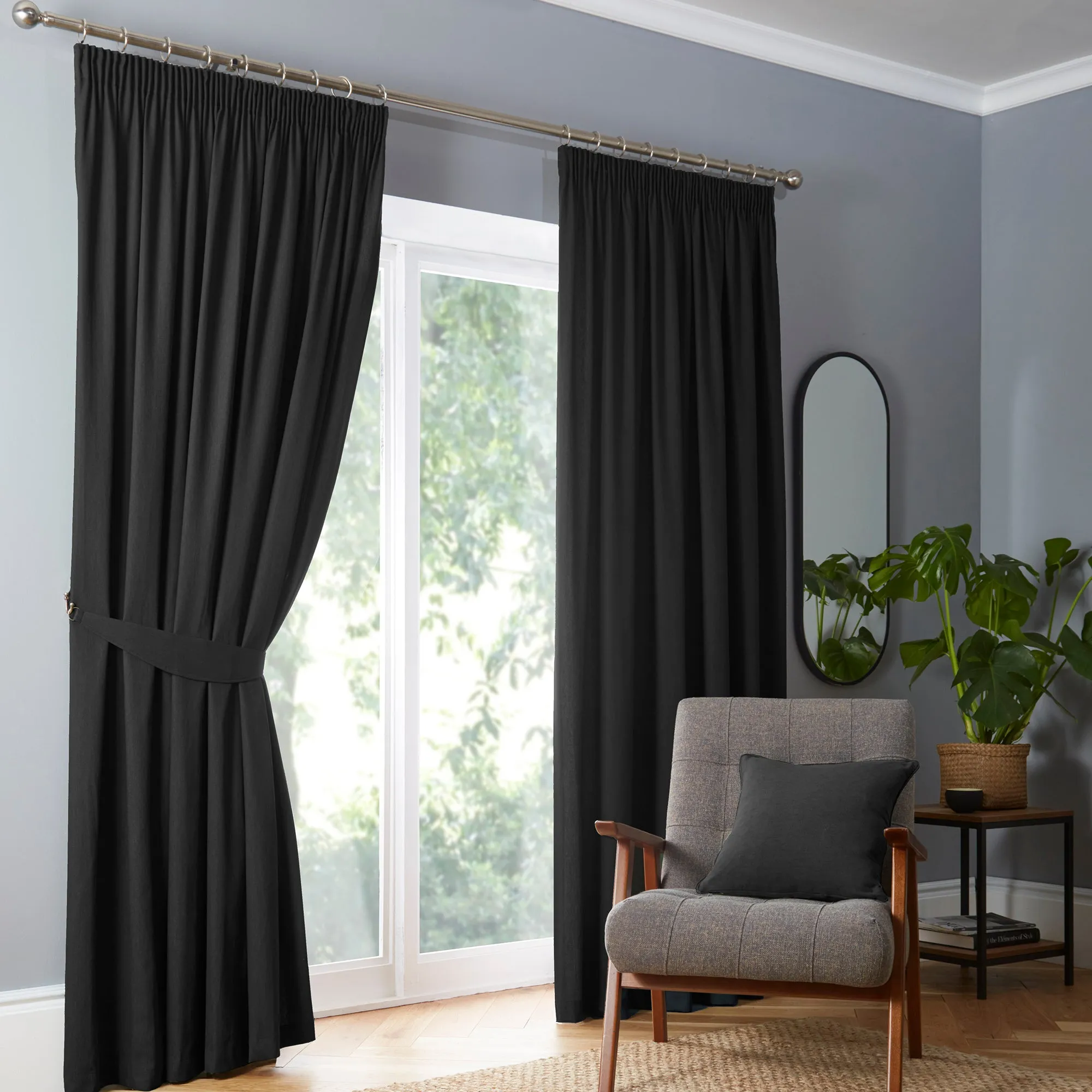 Fusion Dijon Pencil Pleat Curtains  - Black