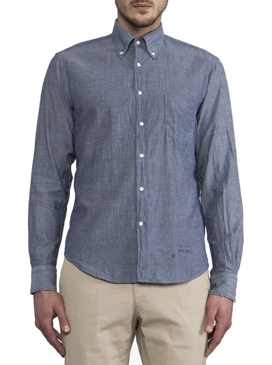 GANT RUGGER Indigo Blue Selvage Madras E-Z OBD Shirt 345760 Size X-Large