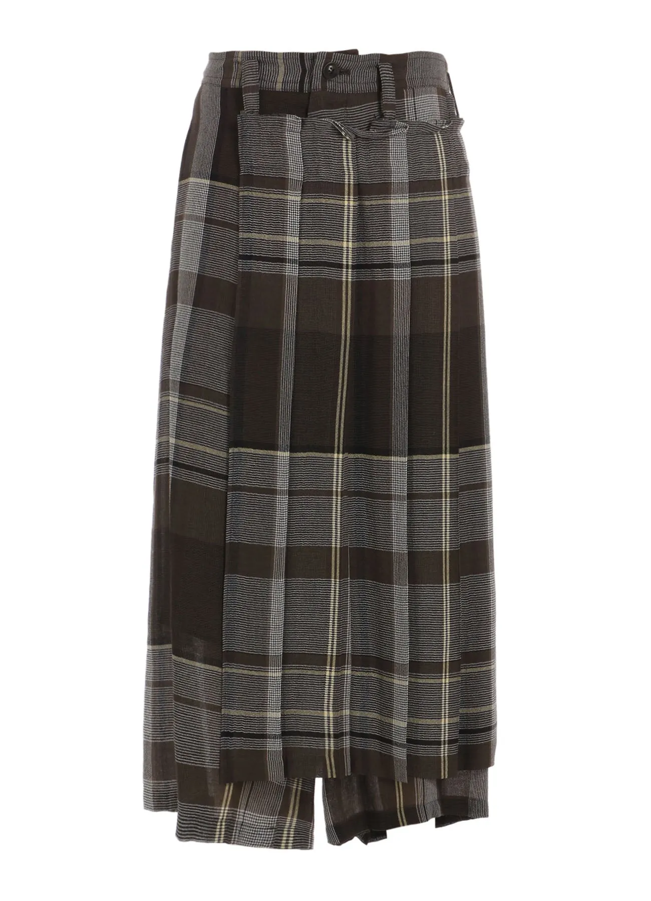 GAUZE PLAID WRAPT PLEATED PANTS
