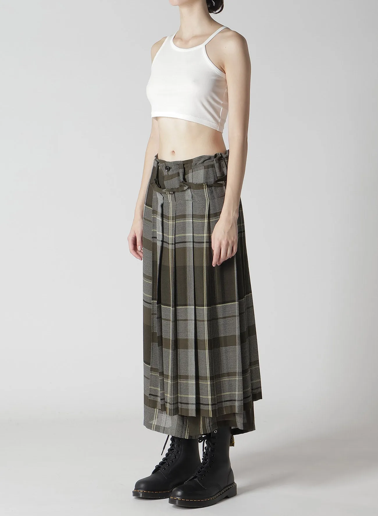GAUZE PLAID WRAPT PLEATED PANTS