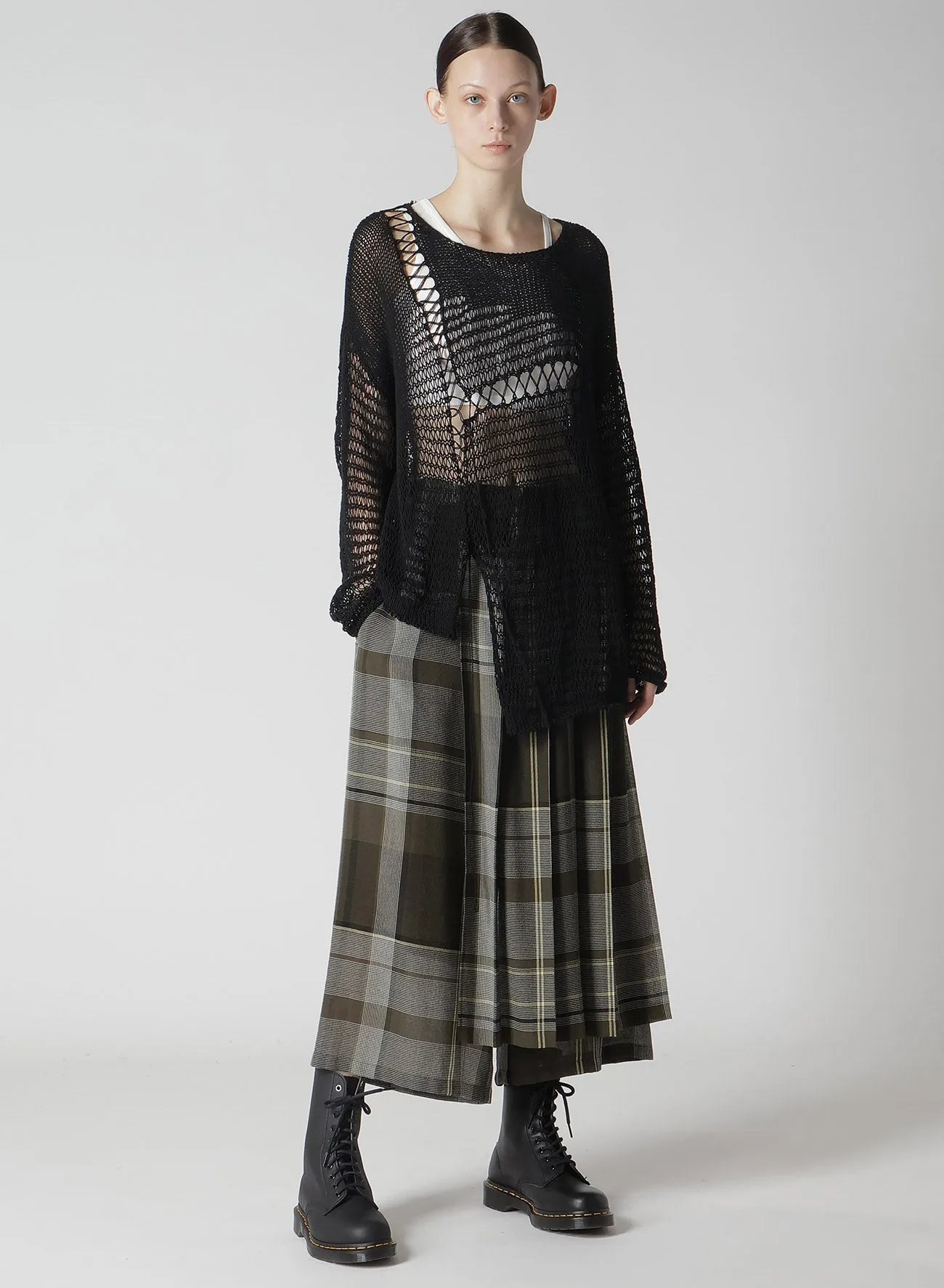 GAUZE PLAID WRAPT PLEATED PANTS