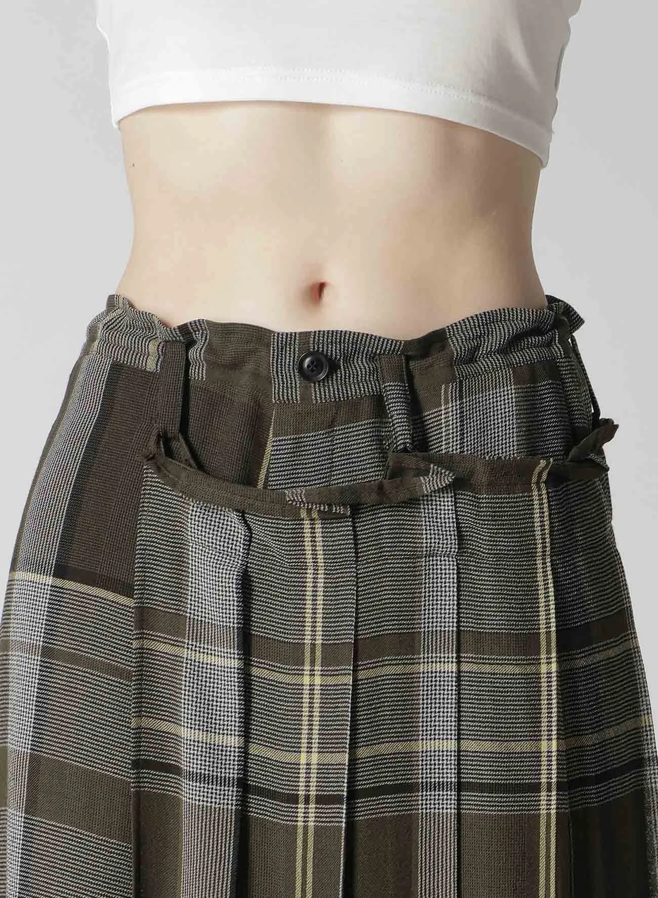 GAUZE PLAID WRAPT PLEATED PANTS