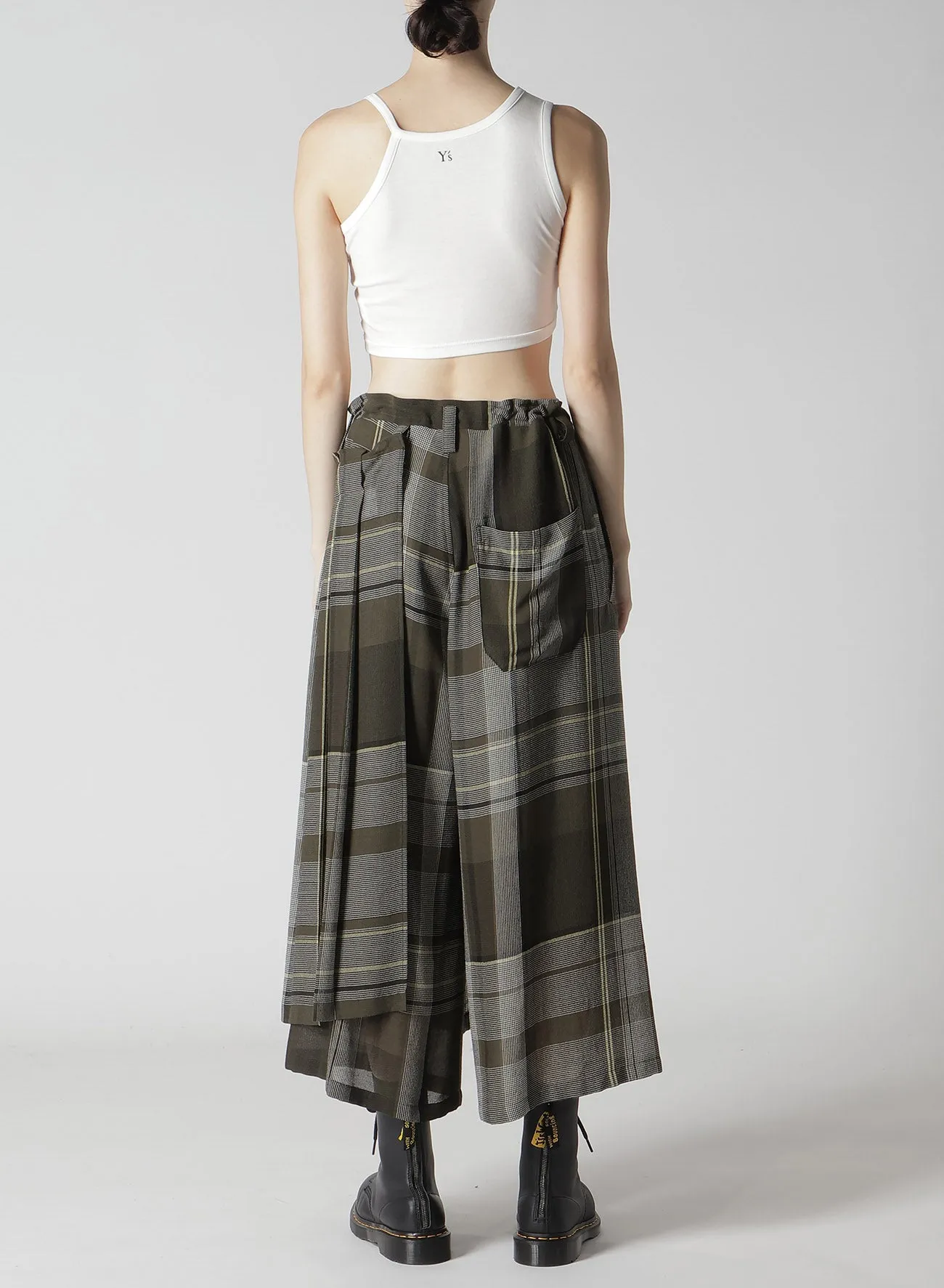 GAUZE PLAID WRAPT PLEATED PANTS