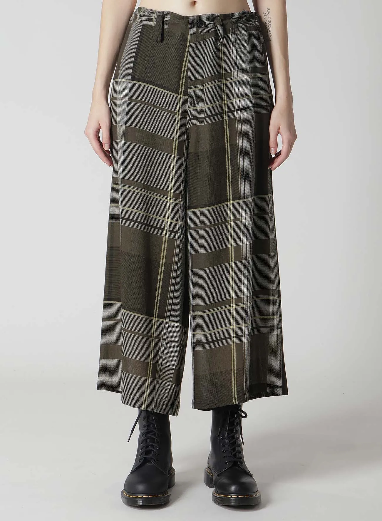 GAUZE PLAID WRAPT PLEATED PANTS