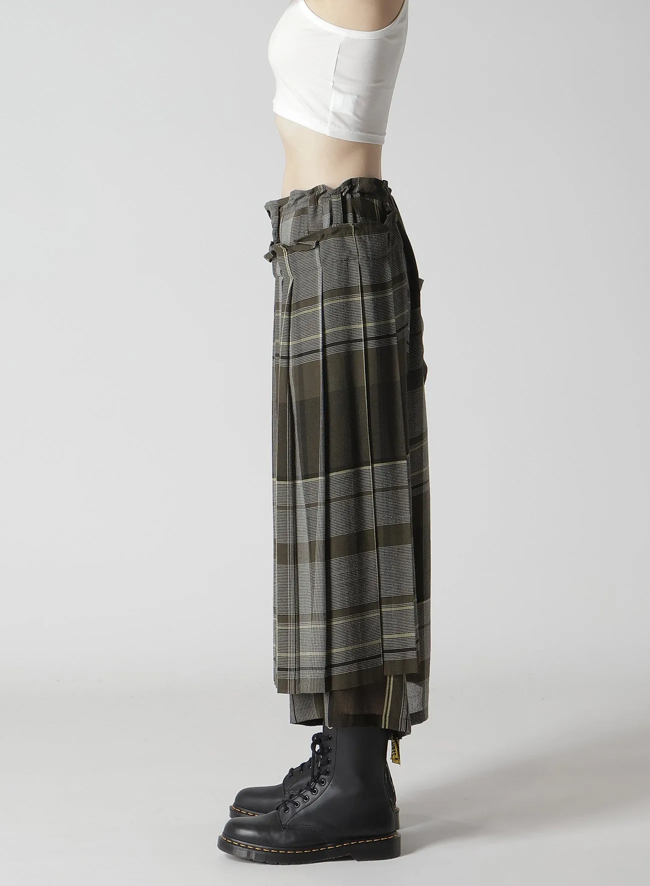 GAUZE PLAID WRAPT PLEATED PANTS