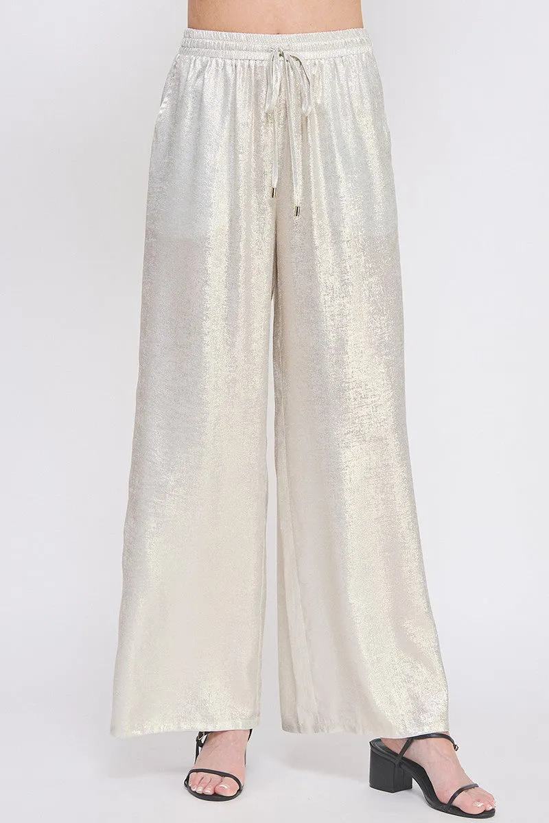 Gloria Silver Wide Leg Drawstring Pants