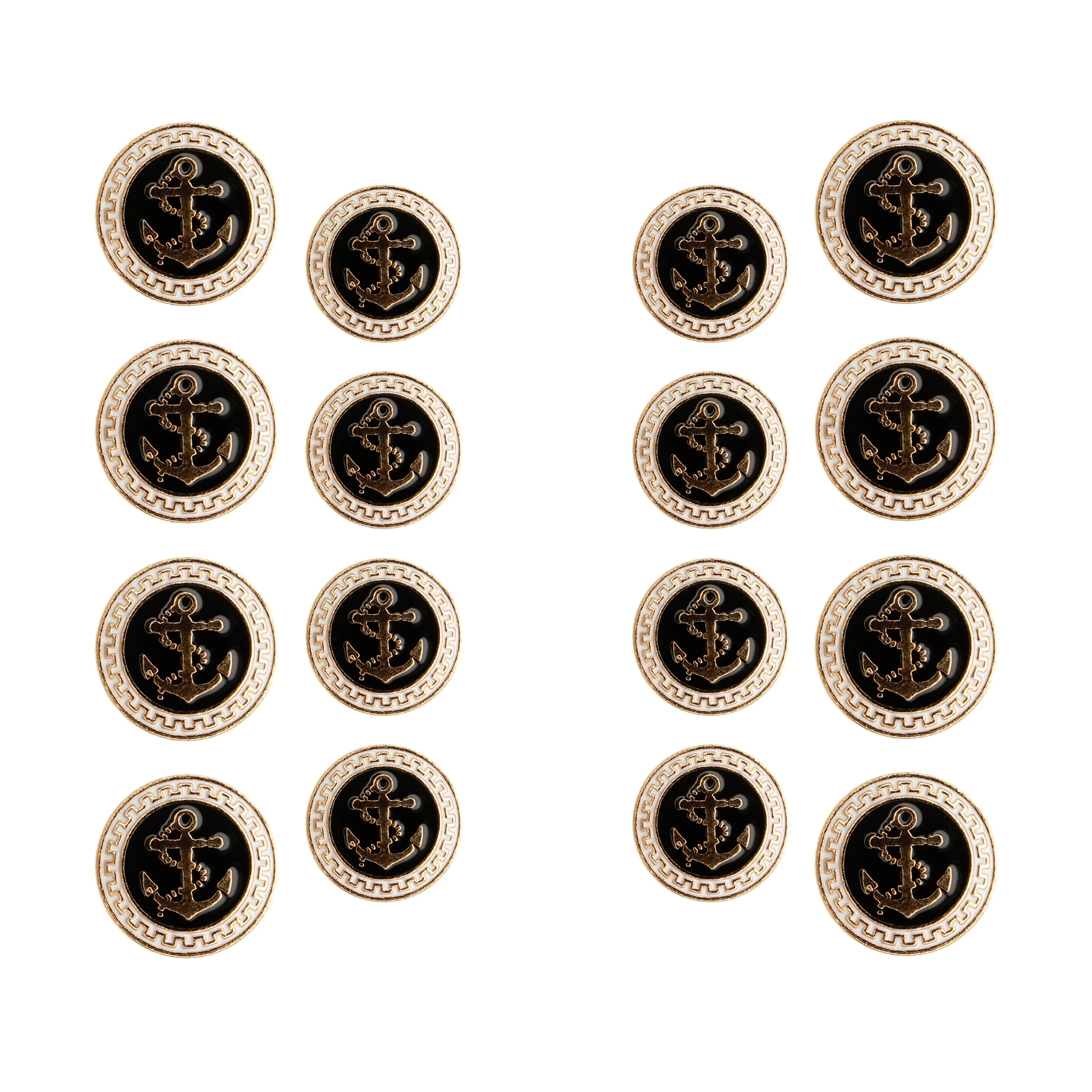 Gold and Black Anchor Metal Button (8 Big   8 Small)