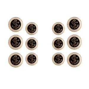 Gold and Black Anchor Shank Metal Button ( 6 Big   6 Small)