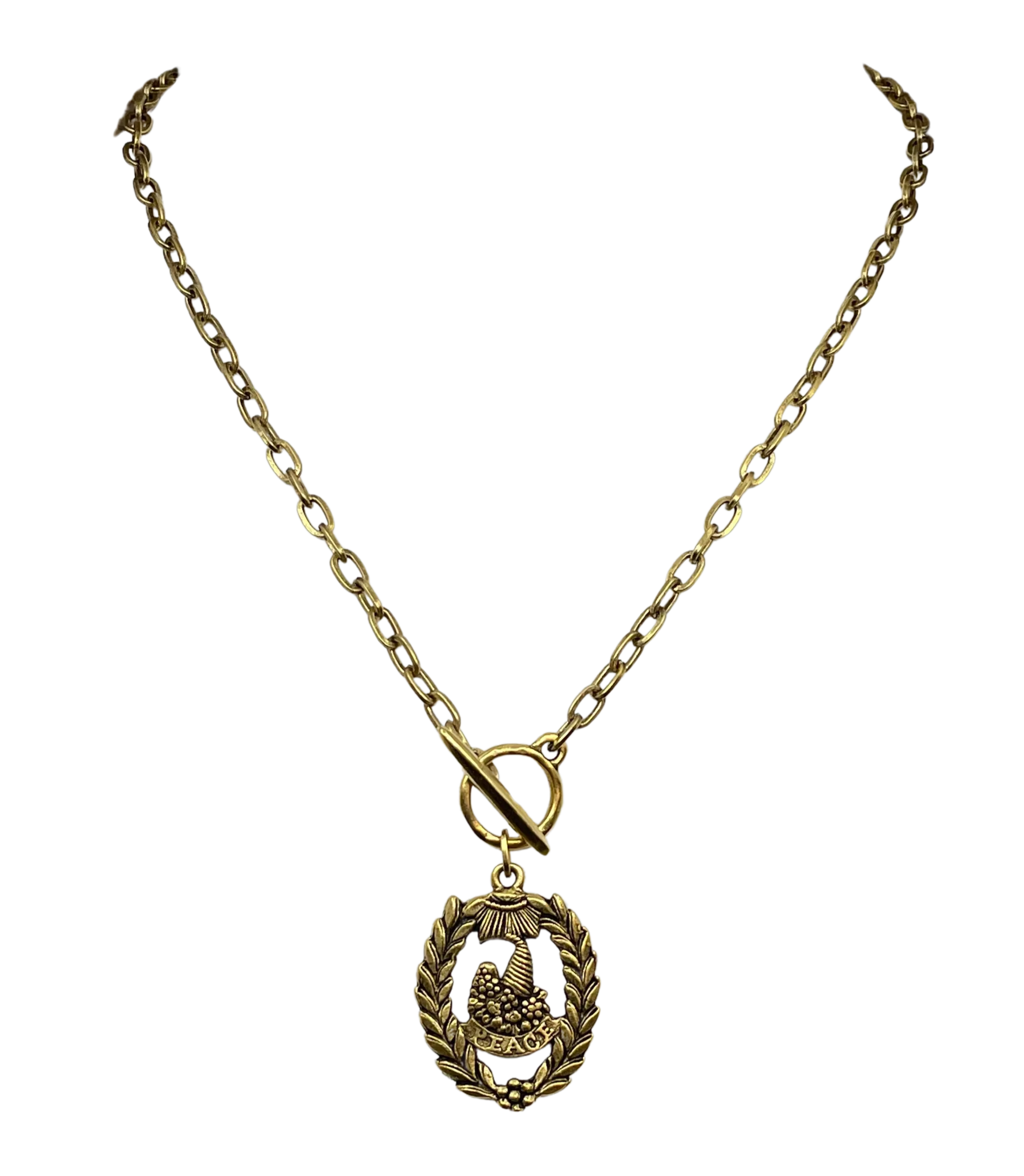 Gold Plated 18" Chain with Gold Plated Peace Cornucopia