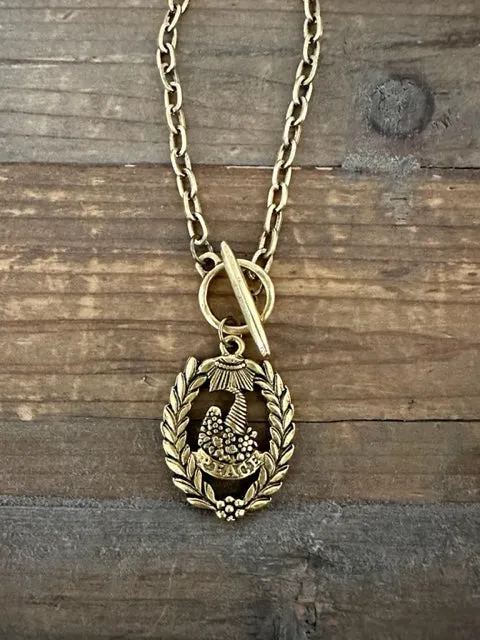 Gold Plated 18" Chain with Gold Plated Peace Cornucopia