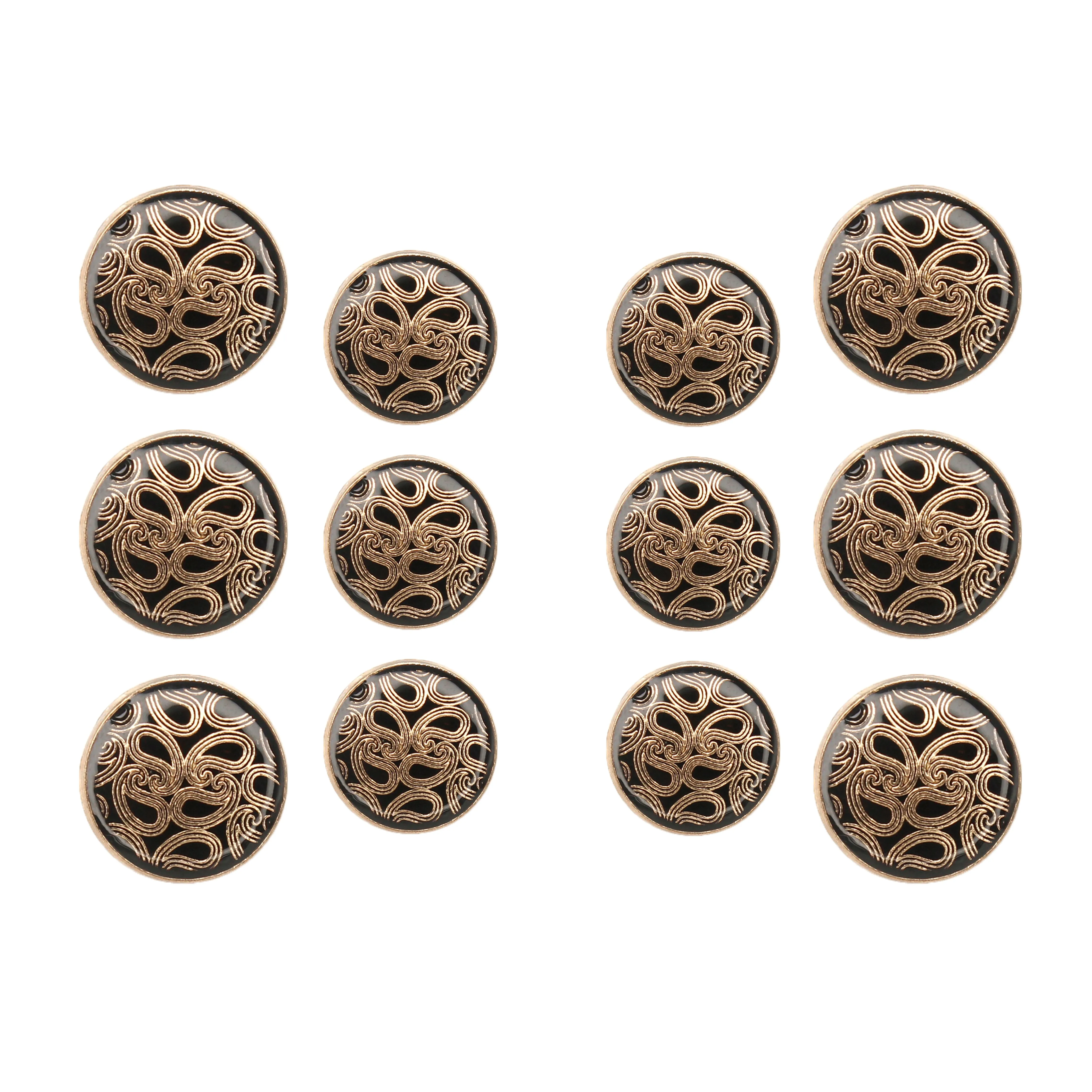 Golden Paisley Design with Black Color Shank Metal Button( 6 Big   6 Small)