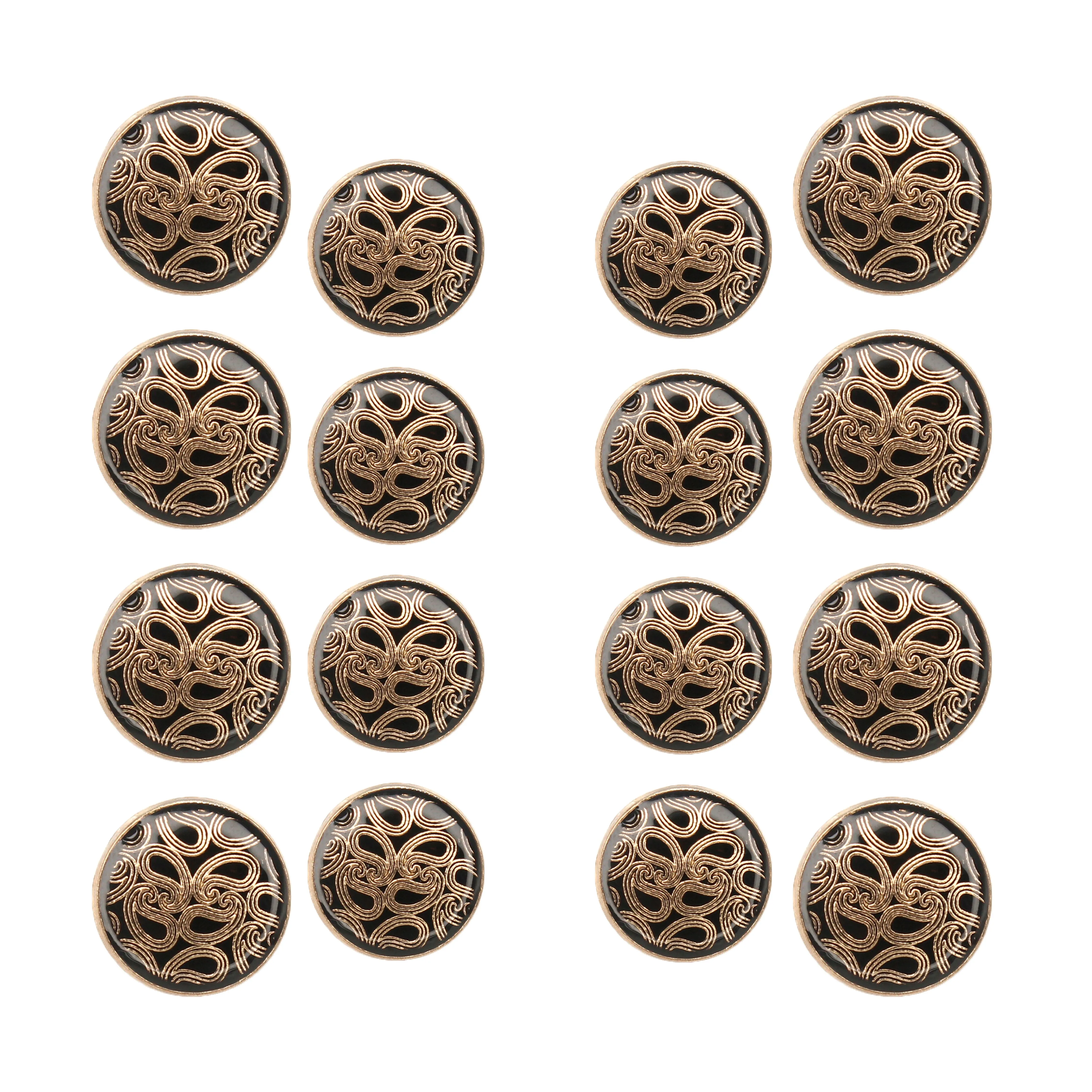 Golden Paisley Design with Black Color Shank Metal Button  ( 8 Big   8 Small)